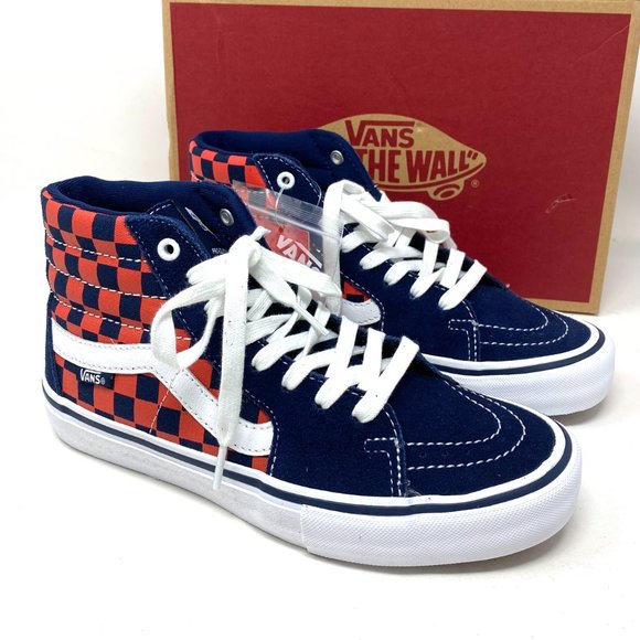 Vans Shoes - VANS Sk8-Hi Pro Checkerboard Navy Red Suede Canvas Shoes Womens Size VN000VHGW7E